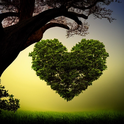 tree heart, dawn, high quality, photorealistic, high contrast