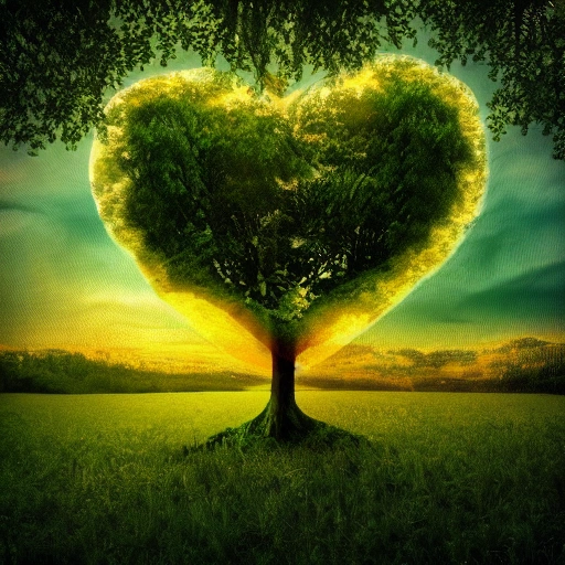 tree heart, dawn, high quality, photorealistic, high contrast