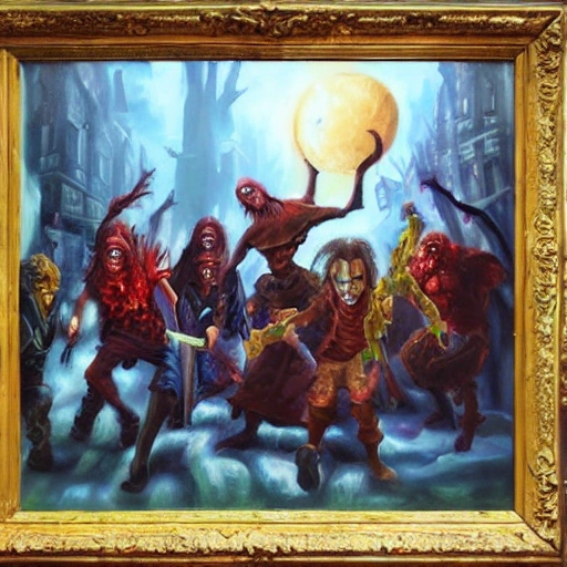 fantasy heroes vs zombies, Oil Painting