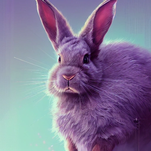 a beautiful portrait of a cute cyberpunk rabbit with grey fur by greg rutkowski and wlop, purple blue color scheme, high key lighting, digital art, highly detailed, fine detail, intricate, ornate, complex,