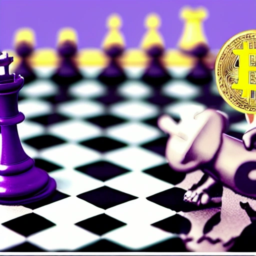 Monkey collecting bitcoin on chess board, purple text ZBD included