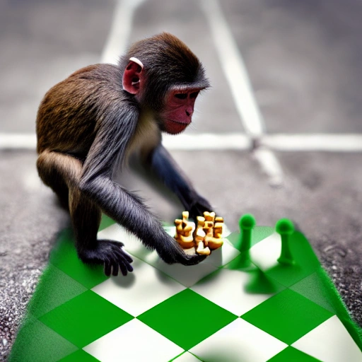 Monkey collecting bitcoin on chess board, 