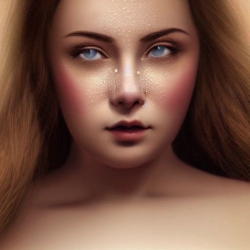 a portrait of beautiful eyes, chubby cleavage, lace water droplets on skin Full body portrait, perfect composition, photorealistic art, light, masterpiece, 8k resolution concept art