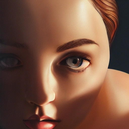 a portrait of beautiful eyes, chubby cleavage, golden body portrait, perfect composition, photorealistic art, light, masterpiece, 8k resolution concept art