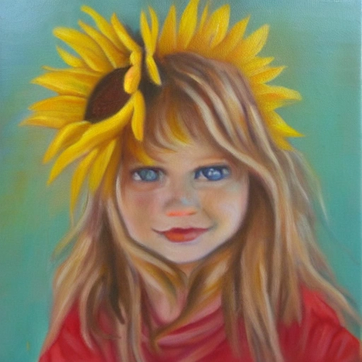 blondy girl with a sunflower, Oil Painting