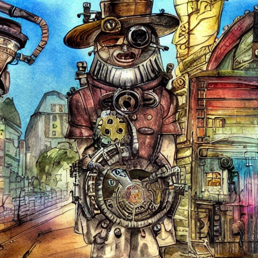 Steampunk world, Water Color, Cartoon