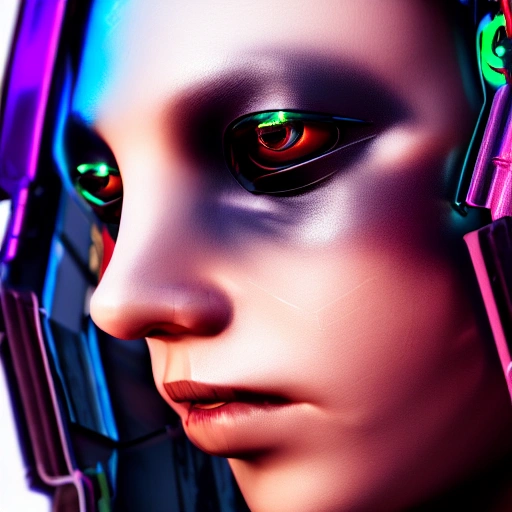 side close up portrait of 1 cyberpunk girl, detailed face, spotlight, cyberpunk city, wired, multicolored, vibrant high contrast, hyperrealistic, photografic, 8k, epic ambient light, octane render, Trippy