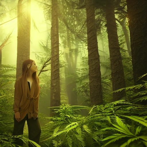 My friend smoking marijuana in the magical forest, detailed, hyperrealistic, vray, octane render,