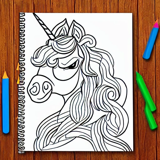 easy coloring book , unicorn ,  simple, page, easy, for kids, line art
