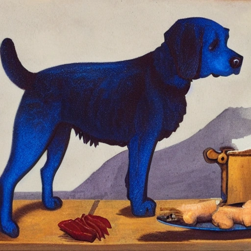 BLUE DOG, EATING HONED MEAT