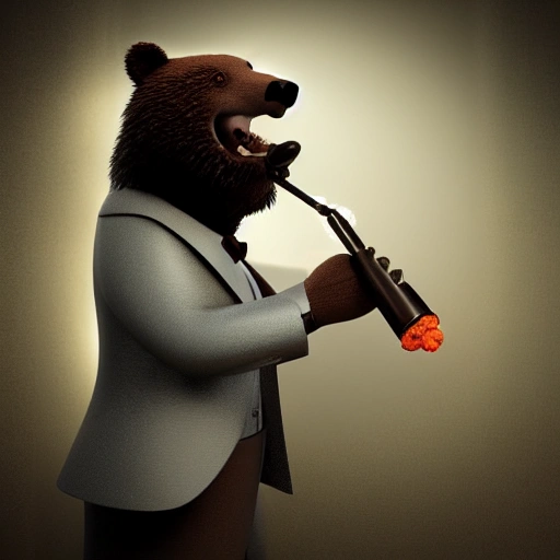 A bear in a suit smoking hookah, detailed, vray, octane render, 