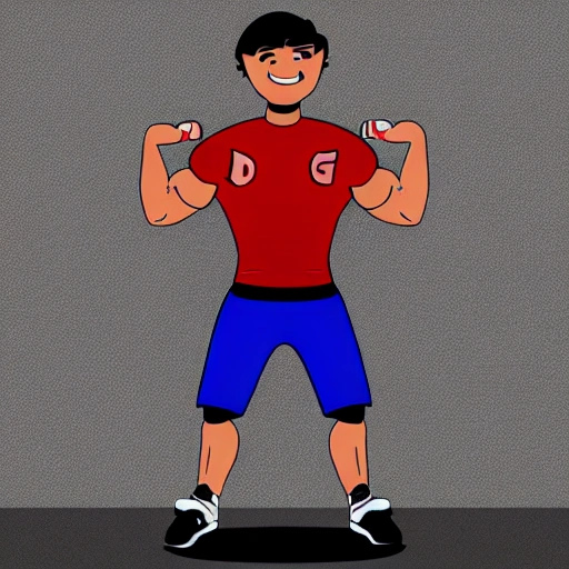 generate a cartoon character kettlebell dumbell is a sporty funny and cute guy