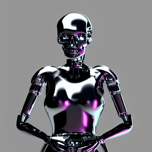 girl terminator cyber 3D face 4k skull metalic