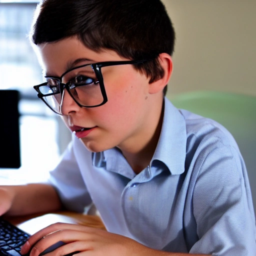 a geek boy using a computer