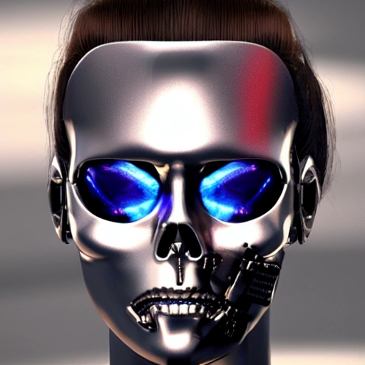 girl terminator cyber 3D face 4k skull metalic