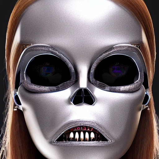 girl terminator cyber 3D face 4k skull metalic