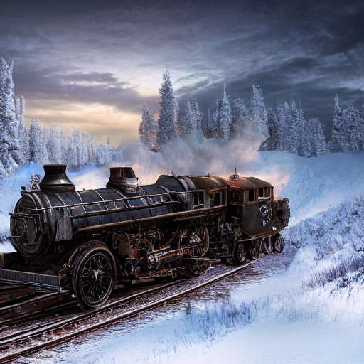 ghost Rider driving through the snow, the polar express, scenic landscape, stunning environment, dusk, ultra detailed, octane render, ultra detail, intricate detail, volumetric lighting, vivid colours, photorealistic, photography, lifelike, high resolution, digital art, ultra wide angle lens, aerial view, elevated view, wallpaper --ar 3:2 --v 4