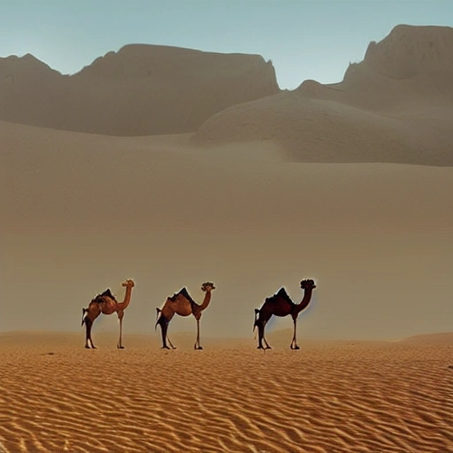 /Imagine Prompt:Desert, camels at an oasis, dawn, raining, summer, Matte Painting.

