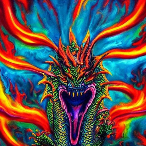 Dragon spitting fire
, Oil Painting, Trippy