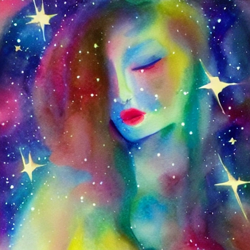 stars, cosmic, woman, Water Color, galaxy