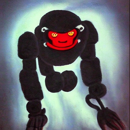 ROBOT GORILLA, NIGHT, RED EYES
