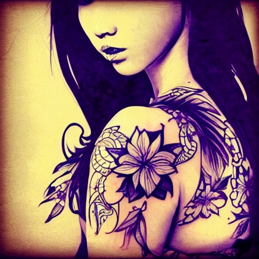 tattoo design, stencil, beach photography, tattoo stencil, traditional, beautiful portrait of a traditional Hawaiian girl with flowers in her hair, upper body, by artgerm, artgerm, artgerm, digital art, cat girl, anime eyes, anime, sexy, super model-s 100, 3D, Water Color