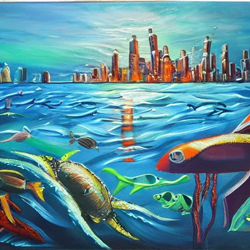 atlantic,undersea aquatic city, Oil Painting