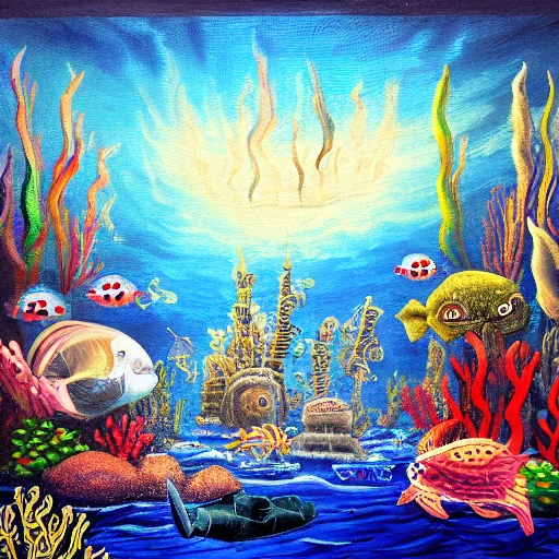 ,undersea aquatic city, Oil Painting - Arthub.ai