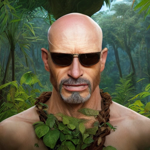 beautiful digital painting of a du juan stylish bald male jungle with high detail, real life skin, freckles, real scar on the forehead, sunglasses, 8 k, stunning detail, works by artgerm, greg rutkowski and alphonse mucha, unreal engine 5, 4 k uhd