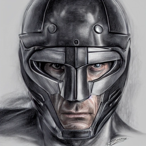 Portrait, male bald human paladin, Stephen lang lookalike with helmet, angry,  coloured Pencil Sketch, Black and White,  High detail, realistic, 4 k, real skin