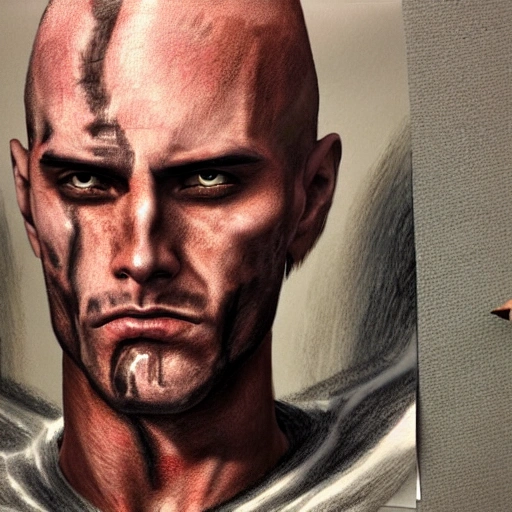 Portrait, male bald human paladin, Gérard piqué lookalike, angry,  coloured Pencil Sketch, Black and White,  High detail, realistic, 4 k, real skin
