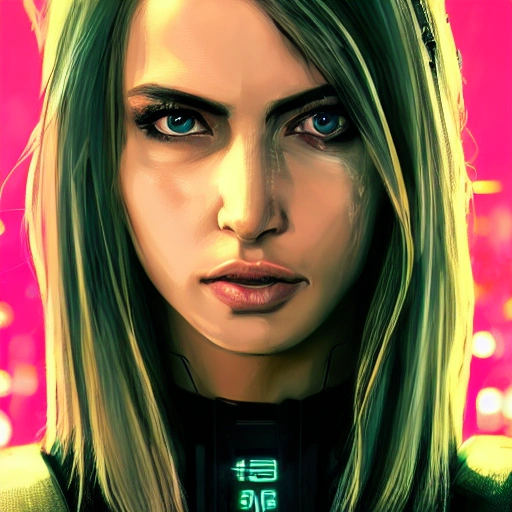 Portrait, female netrunner, angry,  Ana de Armas, High quality eyes, cyberpunk 2077 style, blade runner art, High quality photo style, High quality skin, High detail, realistic, 4 k, real skin