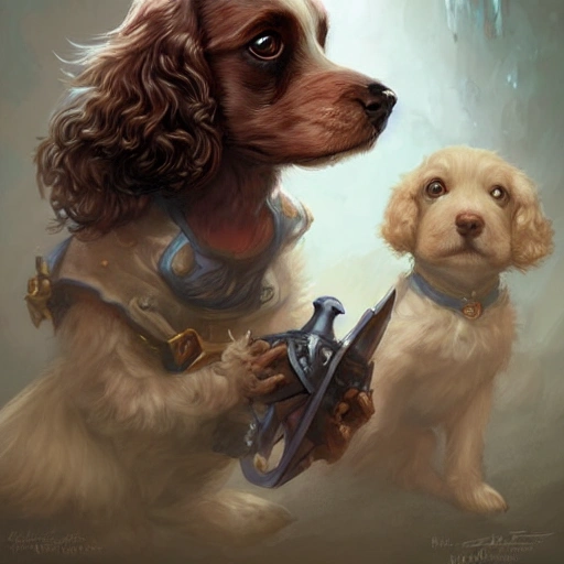 cute little anthropomorphic cocker spaniel puppy cute and adorable, pretty, beautiful, dnd character art portrait, matte fantasy painting, deviantart artstation, by jason felix by steve argyle by tyler jacobson by peter mohrbacher, cinema 