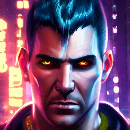 Portrait, male netrunner, angry, Minsc and boo, High quality eye ...