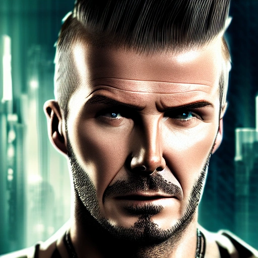 Portrait, male netrunner, angry, David Beckham, High quality eyes, cyberpunk 2077 style, blade runner art, High quality photo style, High quality skin, High detail, realistic, 4 k, real skin