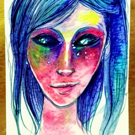 Beautiful Girls without eyes, Water Color, Trippy