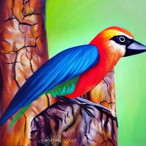 guacamayo colorido en medio del bosque, Oil Painting