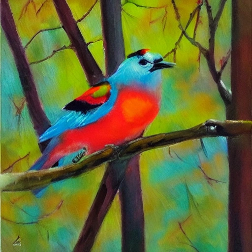 pajaro colorido en medio del bosque, Oil Painting