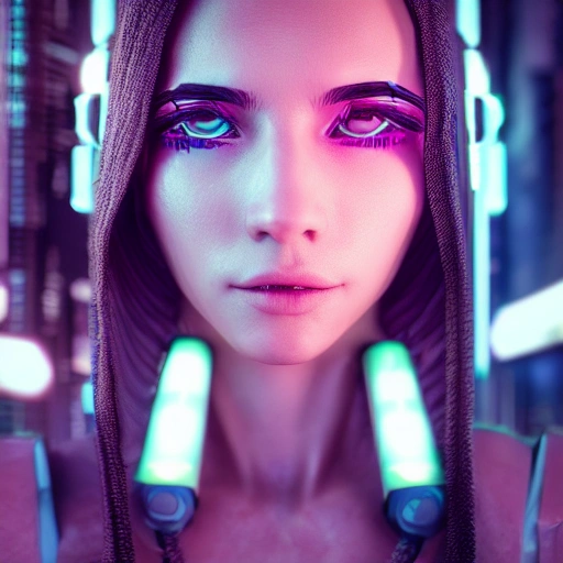 side close up portrait of 1 cyberpunk girl, detailed face, spotlight, cyberpunk city, wired, multicolored, vibrant high contrast, hyperrealistic, photografic, 8k, epic ambient light, octane render