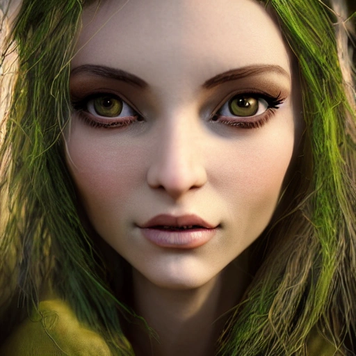 close up portrait of 1 elven girl, detailed face, spotlight, forest, multicolored, hyperrealistic, photografic, 8k, epic ambient light, octane render