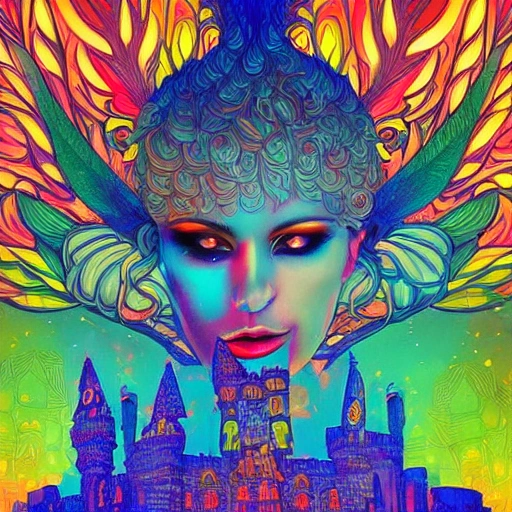 a perfect portrait of castle, an extremely psychedelic experience, colorful, surreal, dramatic lighting, LSD, detailed face, intricate, elegant, highly detailed, digital painting, artstation, concept art, smooth, sharp focus, illustration
