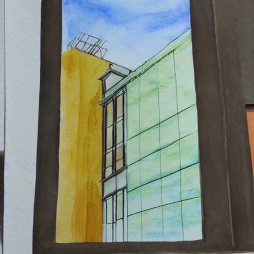 edificio escolar, arte, instalaciones, Water Color