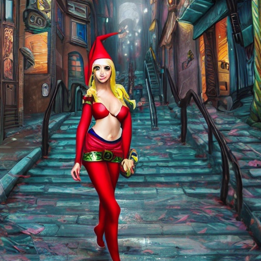 sexy female elf, lost in the city, 4k, realistic style