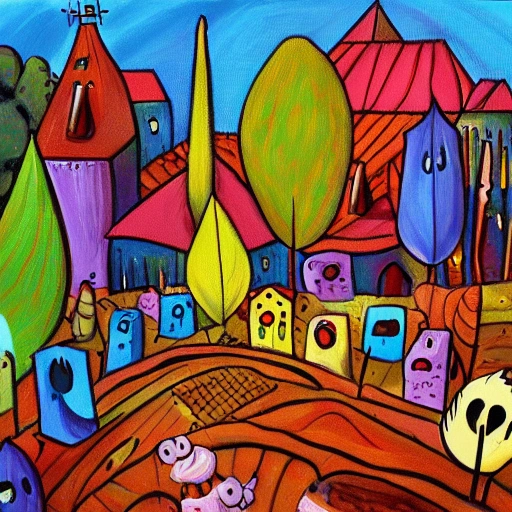 noapte în Vinaros , Cartoon, Oil Painting, Trippy