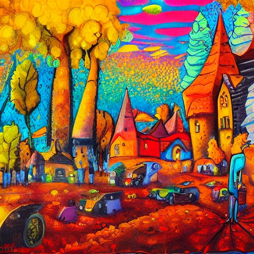 noapte în Vinaros , Cartoon, Oil Painting, Trippy