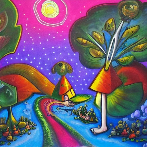 noapte în Vinaros , Cartoon, Oil Painting, Trippy