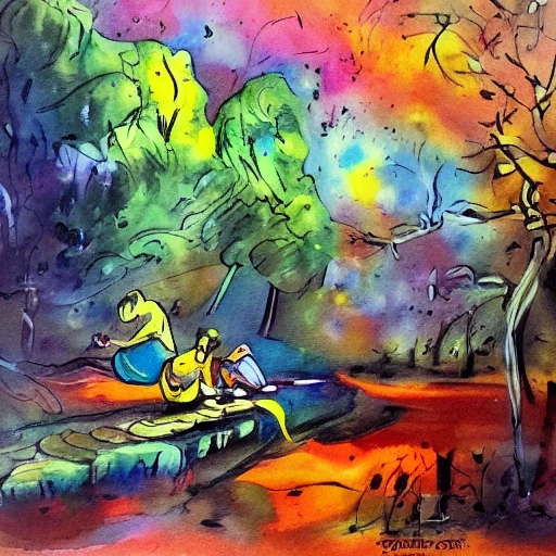 noapte în Vinaros , Cartoon, Oil Painting, Trippy, Water Color, Water Color