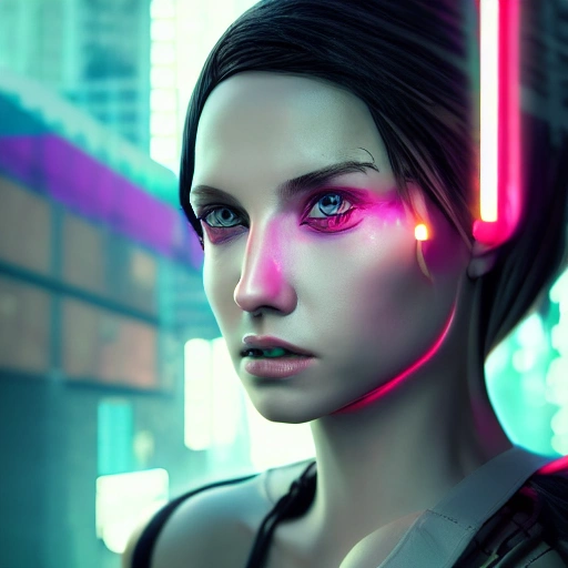 side close up portrait of 1 cyberpunk girl, detailed face, spotlight, cyberpunk city, wired, multicolored, vibrant high contrast, hyperrealistic, photografic, 8k, epic ambient light, octane render