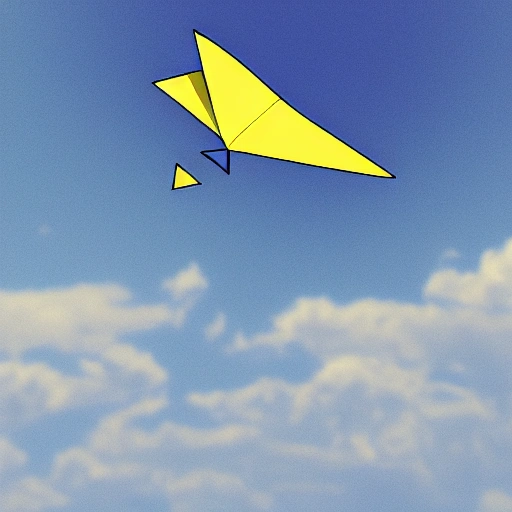 A flying drone, a paper plane and a wooden plane chasing a flying cloth high in the sky with clouds, digital art 