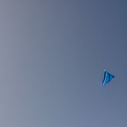 a flying small piece of cloth, overlooking the entirety of the blue sky